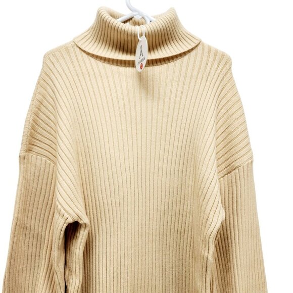 Anrabess Womens Ribbed Knit Turtleneck Sweater Dress Size XL Beige - Picture 6 of 12